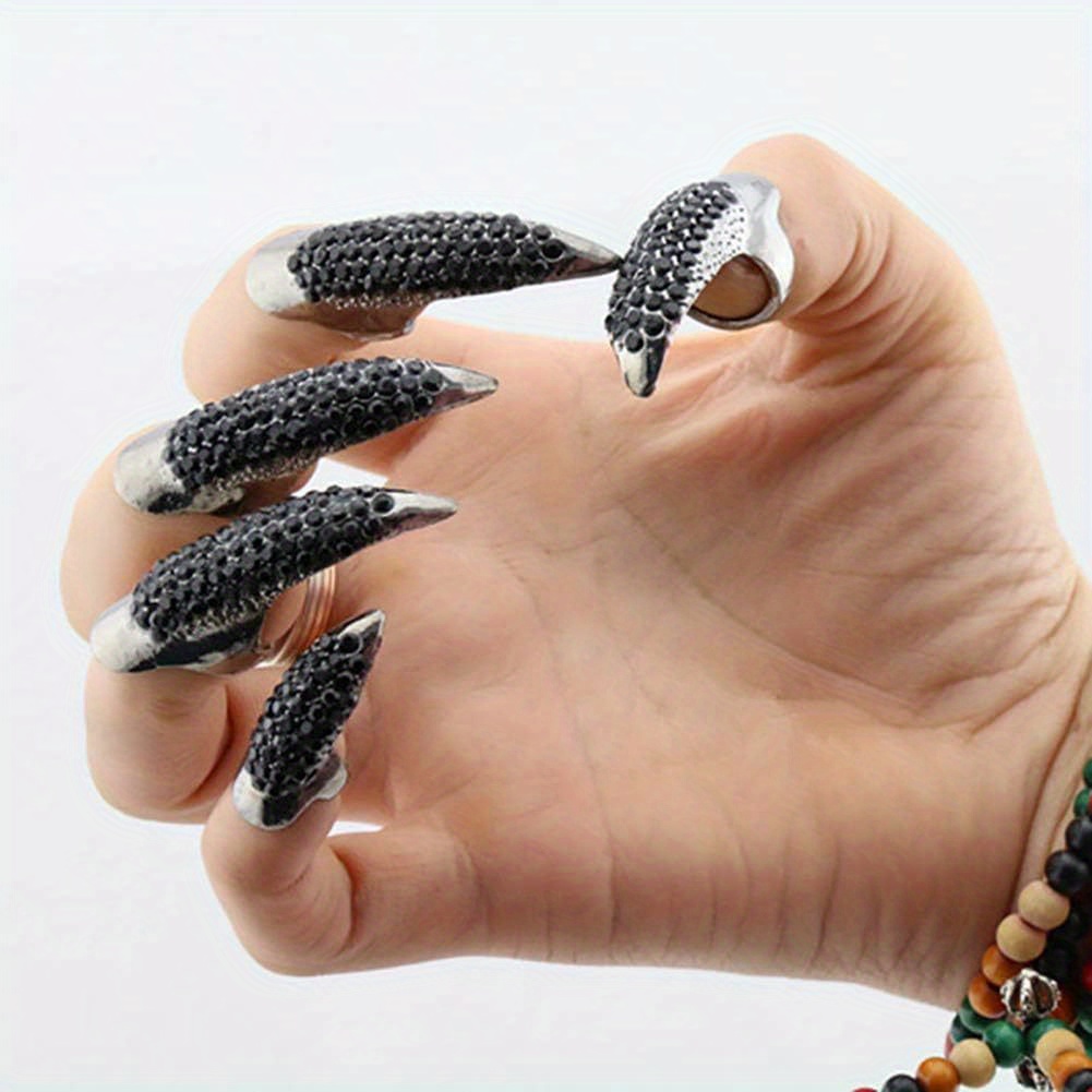 

5-pack Punk Style Eagle Claw Finger Ring, Hypoallergenic Gothic Jewelry False Nail, Armor Effect Knuckle Bend Fingertip Claws For Cosplay Party