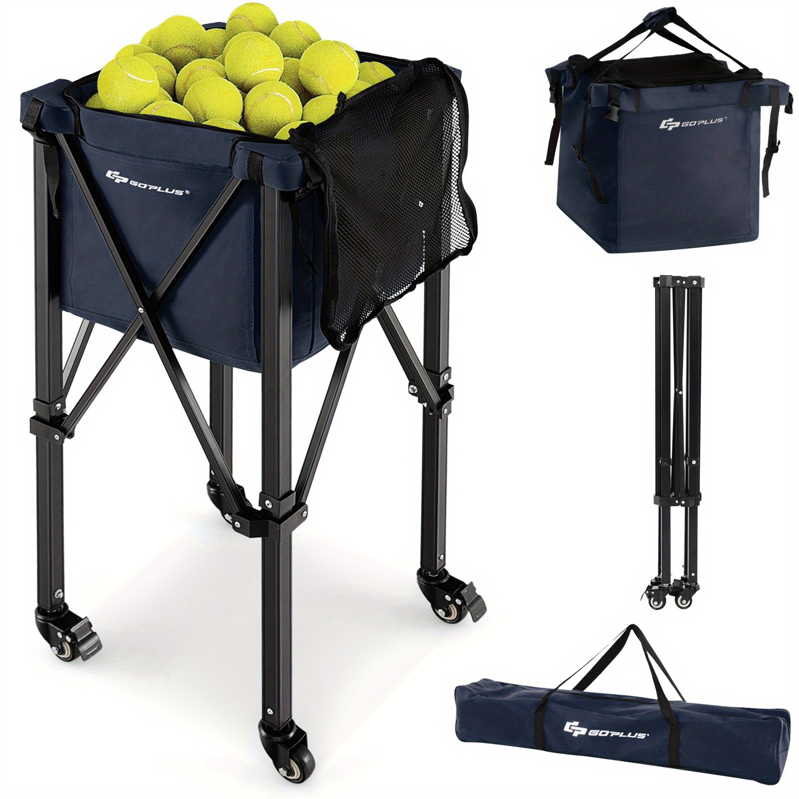 

Lifezeal Foldable Tennis Basket Portable Travel Teaching Cart W/ Wheels & Bag