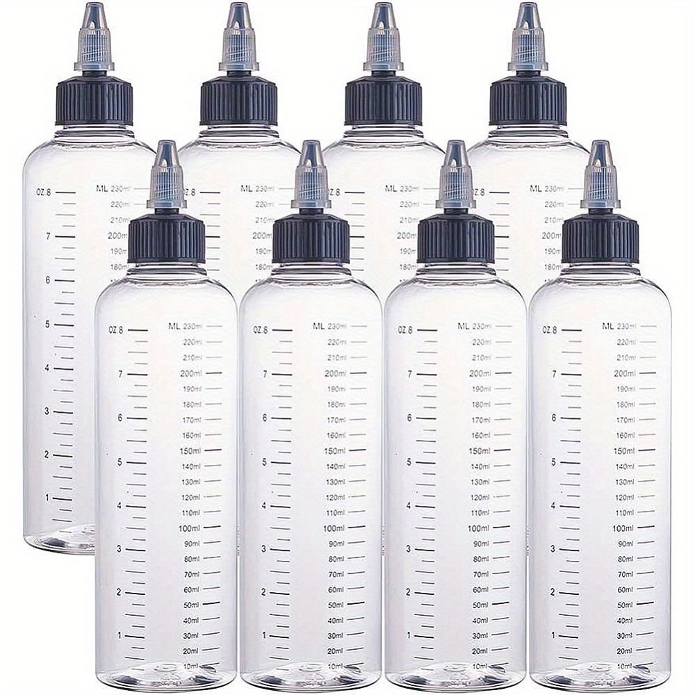 E-shop 8er-Set 230ml (7.78Oz) transparente Kunststoff-Spenderflasche mit Drehverschluss und Messskala für Flüssigkeiten, Farben, Kunst und Handwerk