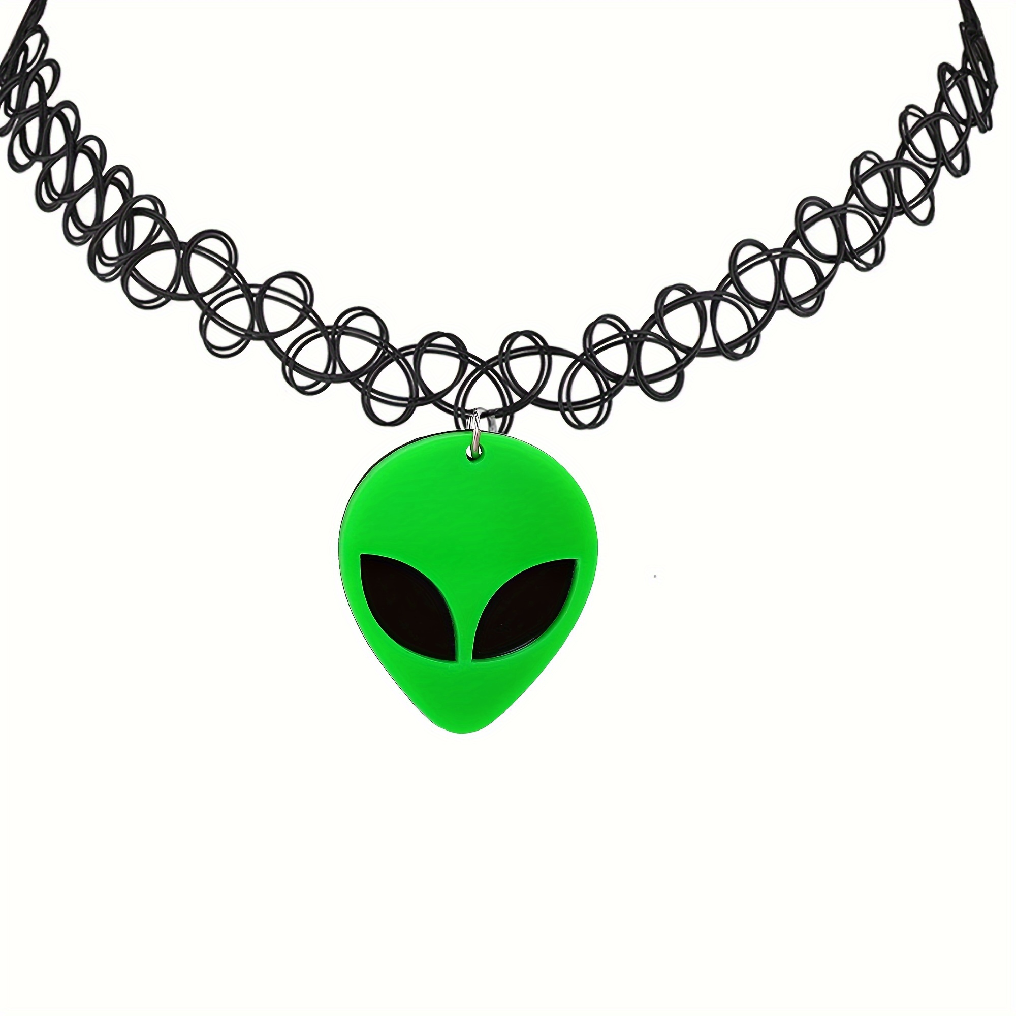 

2-pack Y2k Style Acrylic Alien Pendant Tattoo Choker Necklaces For Daily And Party Occasions - Stretchable No-plating Jewelry, Unisex