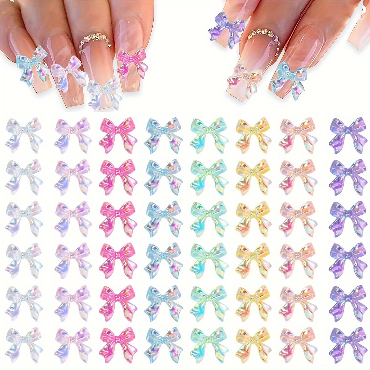 

100pcs Aurora Bow Nail Charms - 3d Resin Butterfly Decorations For Diy & Acrylic Nails, Hypoallergenic Craft Accessories