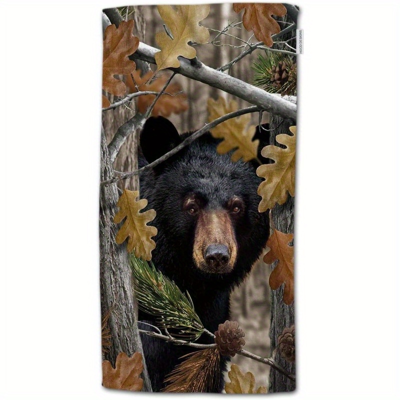 

Ultra-soft Black Bear Family Autumn Hand Towel - 18x26" Polyester Blend, Quick-dry Kitchen & Bathroom Towel For Home, Spa, Thanksgiving Decor