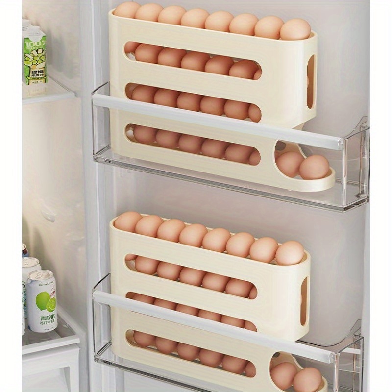 TEMU Automatic Storage Box, Refrigerator Egg Holder, Food Grade Plastic Fresh Keeper, Stackable Kitchen Egg Organizer Tray