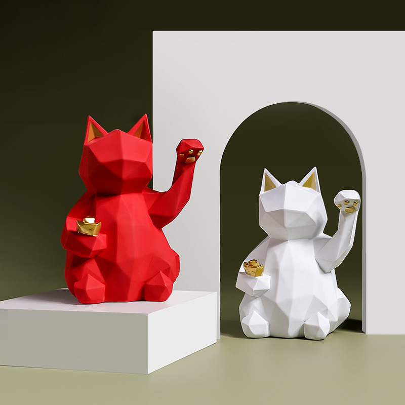 

1pc Modern Geometric Lucky Cat Resin Figurine, Matte Finish, Home Decor Sculpture, Desk Ornament, Shop Opening Prosperity Gift