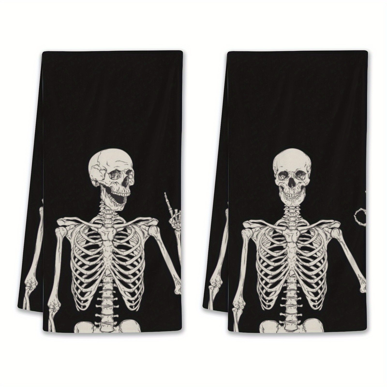 

2pcs Halloween Kitchen Towels - , Skeleton Design, 18x26 Inch, Home Decor & Party Supplies