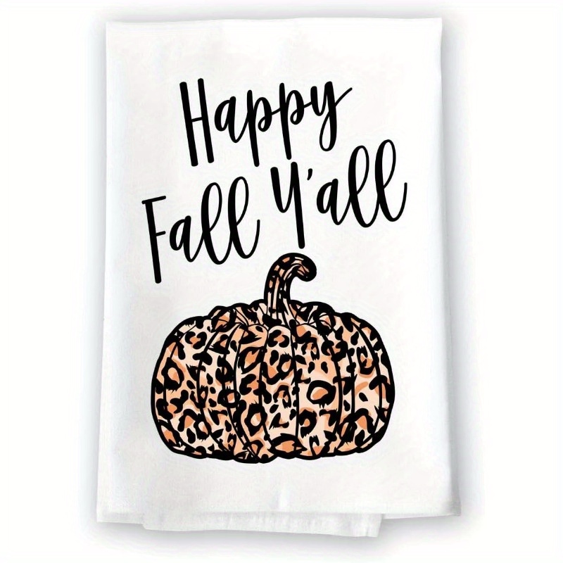 

Happy Fall Y'all Pumpkin Leopard Print Kitchen Towels - Polyester Blend, Contemporary Style, Soft Woven Dish Cloths, Vegetable Theme, Machine Washable, Multi-purpose Hand Towels For Autumn Decor