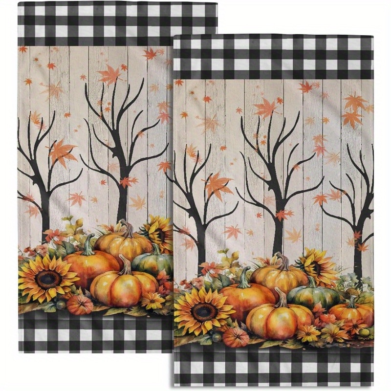 

2-piece Autumn Pumpkin & Buffalo Plaid Hand Towels - Ultra Soft, Quick-dry Kitchen & Bathroom Decor, 18x26 Inches Decorative Kitchen Towels Kitchen Towels Decorative