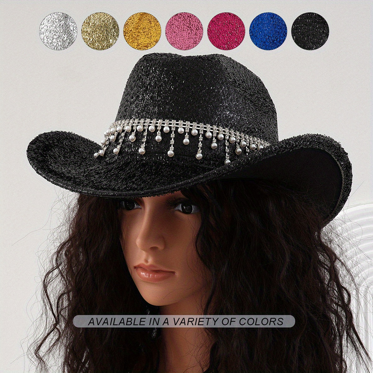 

Luxury Rhinestone & Pearl Pendant Fedora Hat For Women - Elegant Brushed Polyester, Non-stretch, Featherless, Fashionable Party & Engagement Cap