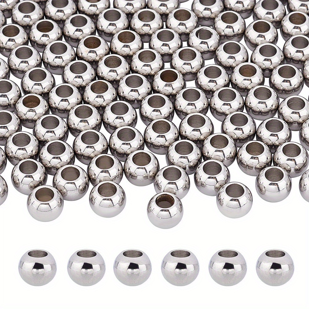 

1box 100pcs 8mm Stainless Steel Spacer Beads Round Large Hole Beads Metal Rondelle Beads Loose Beads 4mm Hole For Jewelry Making Diy Findings