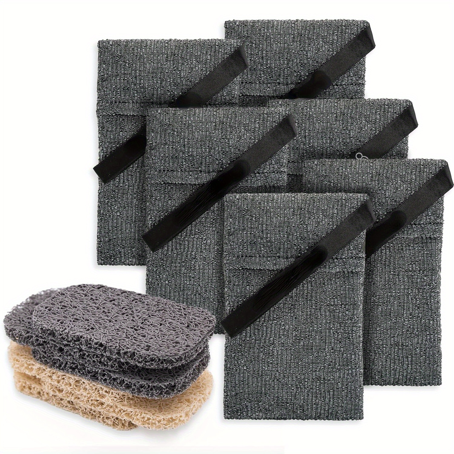 

Body Soap Pocket Exfoliating Soap Saver Pouch | Body Scrubber Sponge, Exfoliator For Bath Or Shower | For Large Bar Soap Or Leftover Bits | Graphite Gray, 2 Pack + 2 Soap Lifting Pads