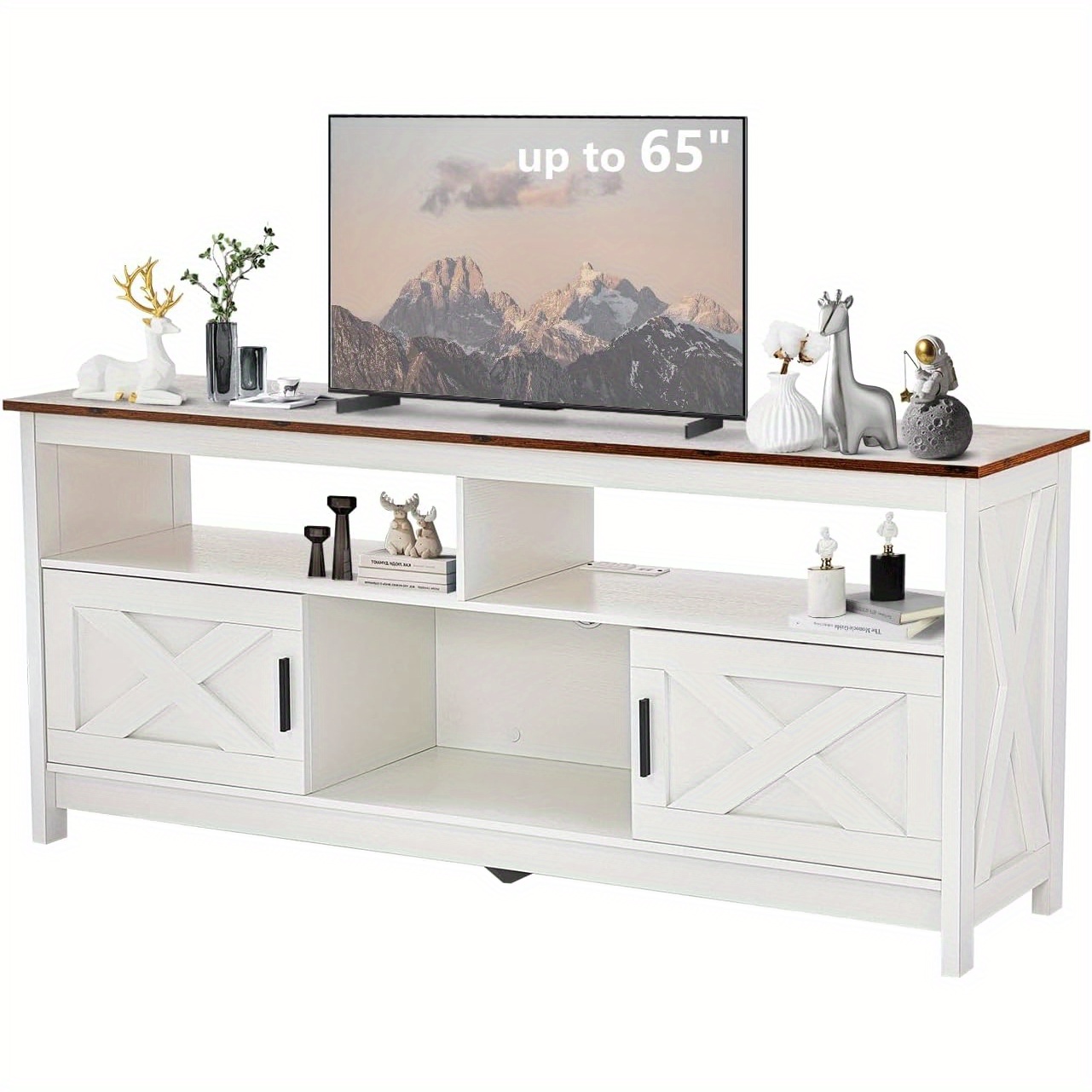 

Redlife Farmhouse Tv Stand For 65 Inch, Media Table For Living Room Bedroom (rustic Brown, Black, Natural)