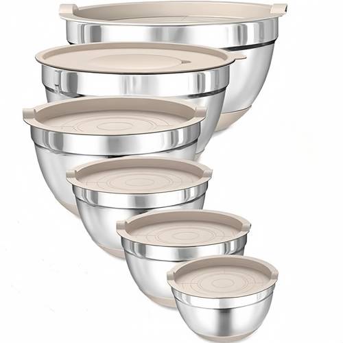 6pcs stainless steel mixing bowl set with lids scratch resistant nesting design for salads cooking measuring cups spoons kitchen essentials nesting bowls stainless