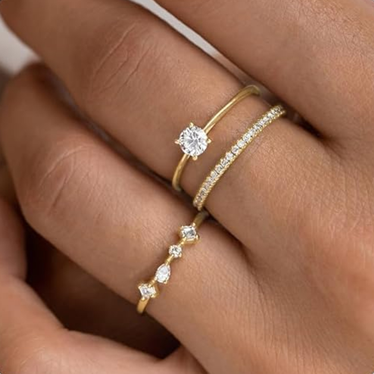 3pcs Fashionable Stackable Ring Set Exquisite Compact 3pcs Women's Jewelry Wedding Accessories