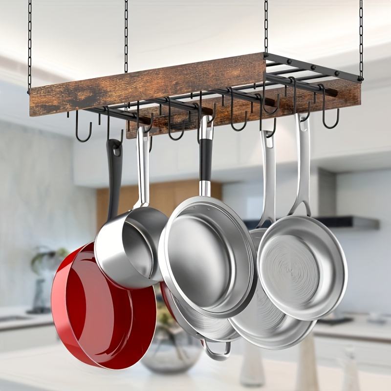 

Pot Racks, Pot Racks Suspended Pot Racks Ceiling Mounted Vintage Pot Racks For Kitchen Ceilings Iron And Wood Pot Racks Perfect Combination 24 Inch Deep X 13 Inch Wide X 2.4 Inch High Kitchen Racks