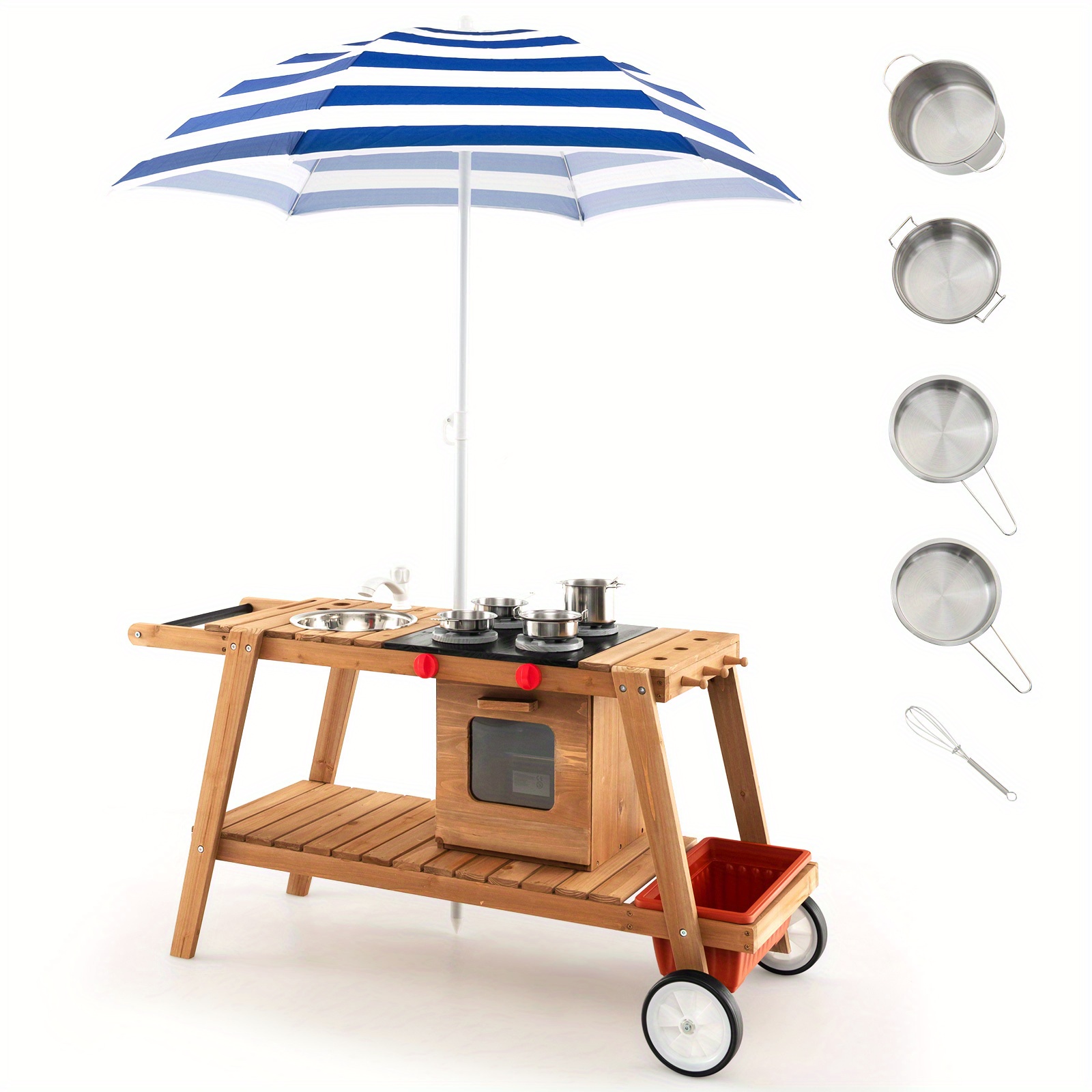 

Lifezeal Kid's Play Trolley Outdoor Wooden Kids Play Cart W/ Sun Umbrella For Toddlers 3+