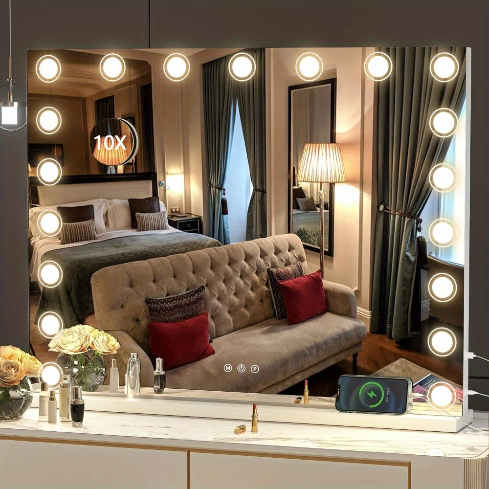 

Hasipu Vanity Mirror With Lights, 40" X 32" Makeup Mirror, Light Up Mirror With 19 Dimmable Led Lights And 10x