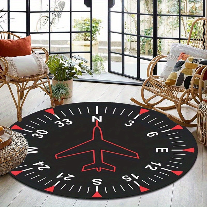 

Round Aircraft Navigation Compass Design Carpet - Polyester Soft Area Rug, Mythical Series, Indoor Outdoor Use - Ideal For Patio, Bedroom, And Home Decor - Crystal Velvet, Non-slip