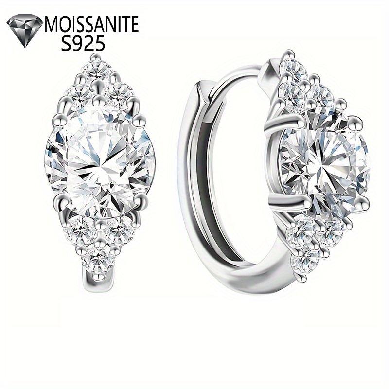 

1 Pair 925 Sterling Silver Moissanite Hoop Earrings, 1 Carat Each, Elegant Luxurious Design, Fashion Trendy Jewelry For Men & Women, Birthday Anniversary Gift, Gift Box Included