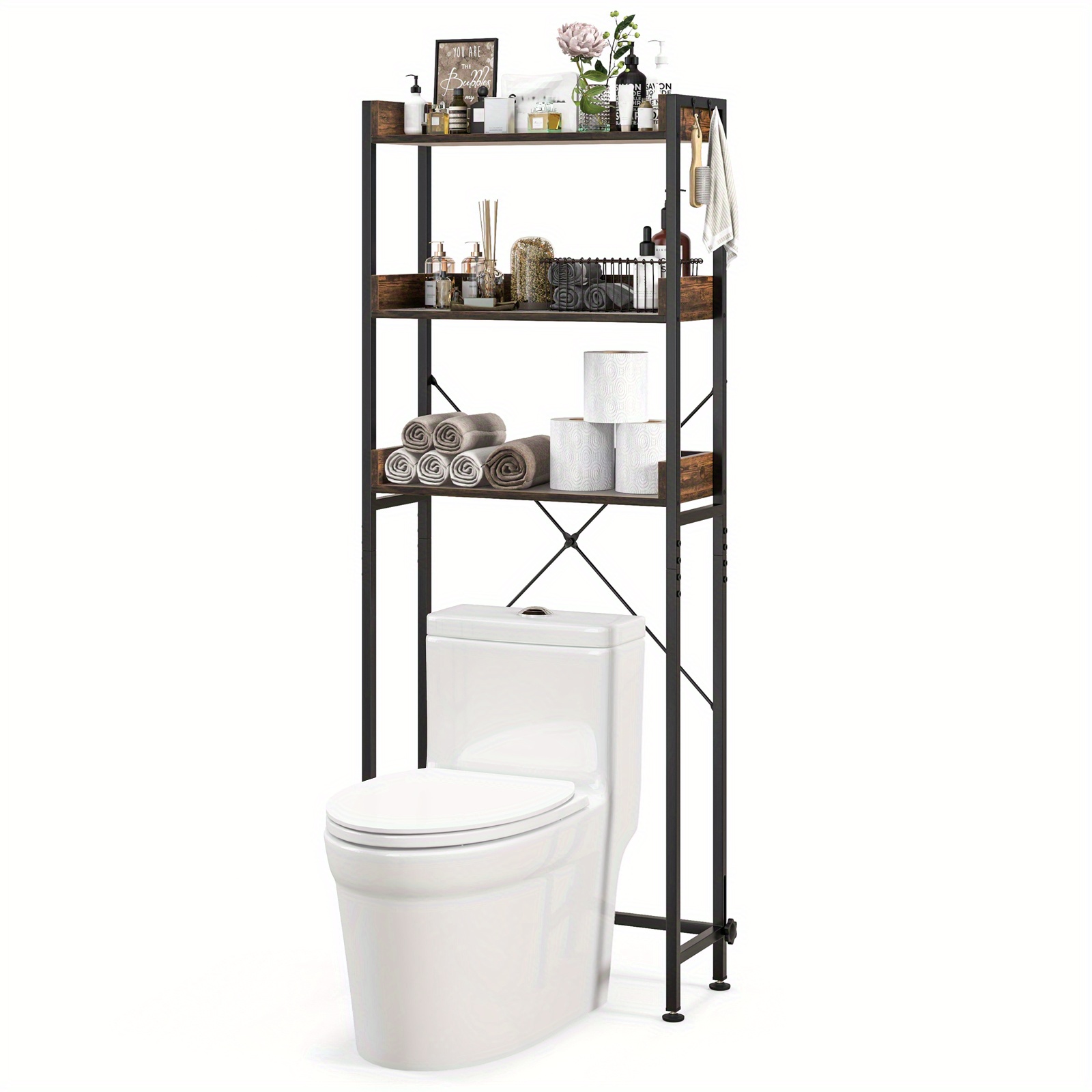 

Lifezeal 3-tier Over-the-toilet Bathroom Shelf Metal Frame Space Saver Rack W/ 4 Hooks