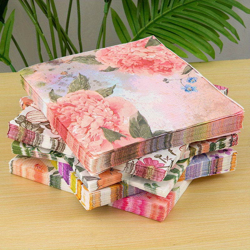 E-shop 3 Packungen mit je 60 Sortierte Servietten mit Blumendesigns, Doppellagige quadratische Tischservietten für Partys und Zusammenkünfte