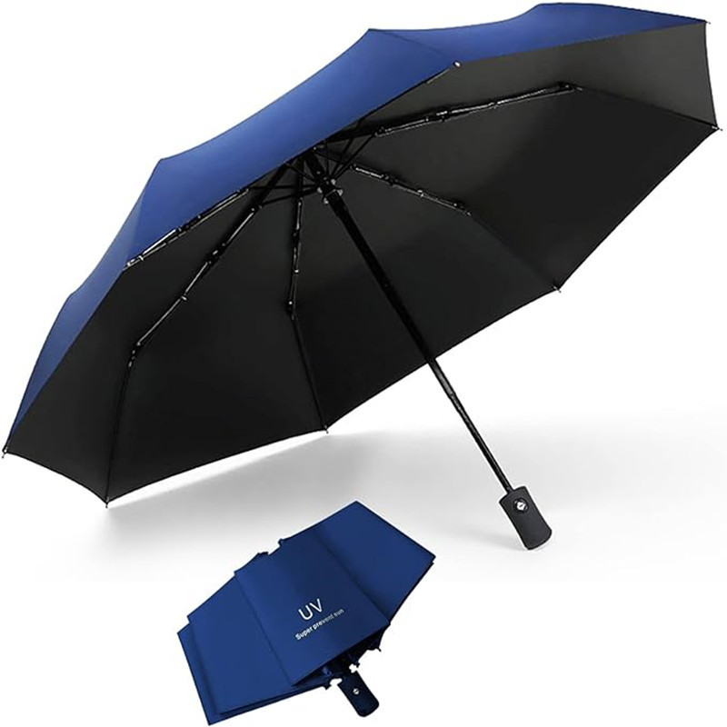 

Solid Color Large Folding Umbrella With Black Uv Protective Canopy, Casual Lightweight Waterproof & Windproof Umbrella For Men & Women