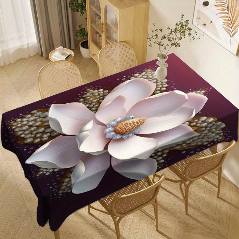 

Floral Tablecloth By Jit - 3d Lotus Design Waterproof And Oil-proof, Woven Polyester Square Table Cover For Home, Kitchen, Living Room Decor, Machine Made, 1pc