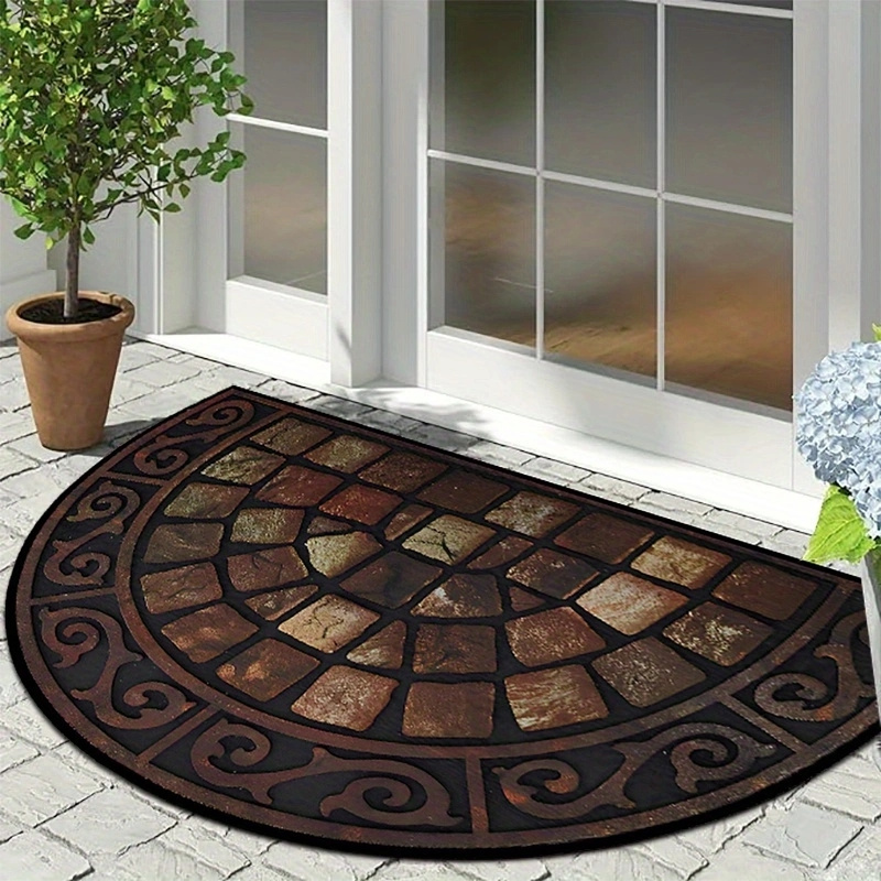

Vintage-inspired Semi-circular Doormat - Luxurious, Non-slip & Easy To Clean For Indoor/outdoor Use - Durable Polyester With Rubber Backing - Perfect For Home Decor, 19x31/24x35/31x47 Inches