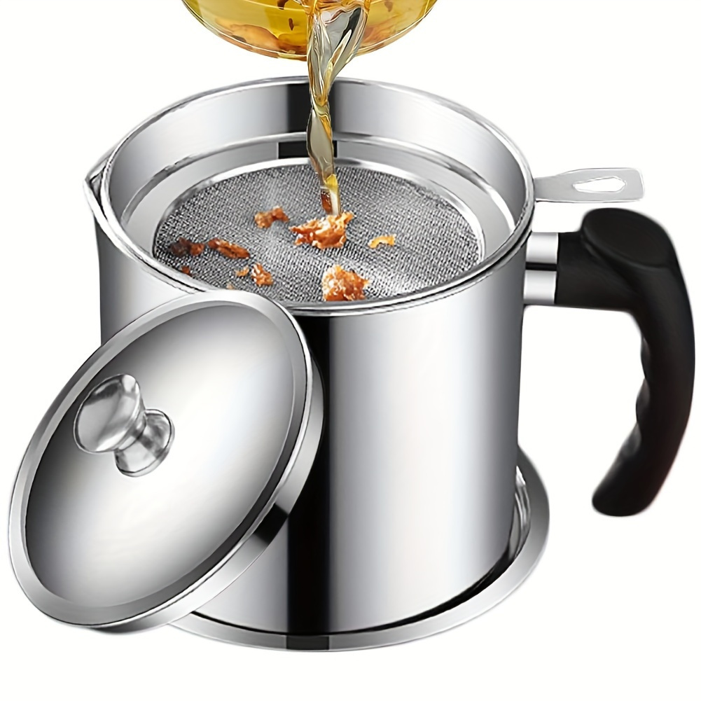 

Stainless Steel Oil Strainer With Comfort Handle - Easy Pour, Safe Cooking Oil Storage Container For Modern Kitchens