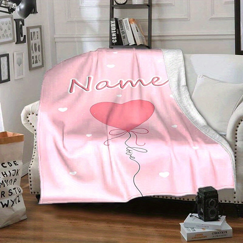 

Custom Name Soft Polyester Blanket With Pink Heart - Personalized, Cozy Throw For Sofa, Travel & Home Decor - Ideal Gift For Birthdays, Weddings, Anniversaries, Personalized Blanket