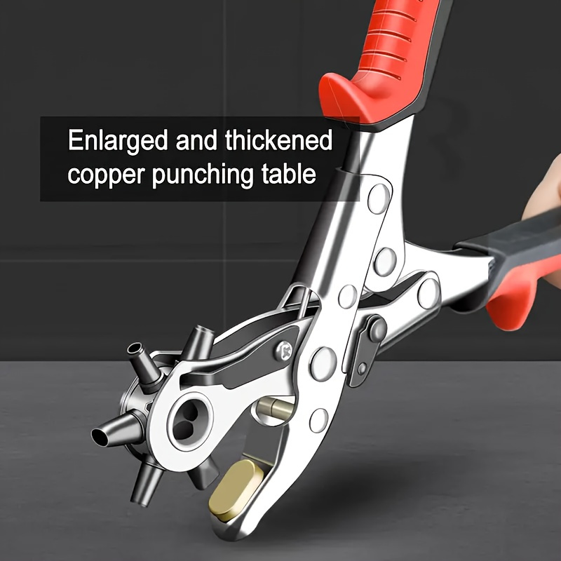 carbon steel leather hole punch plier with rotatable head multi sized puncher for belts watch bands straps eyelets 1pc revolving punch tool with comfort grip handle details 0