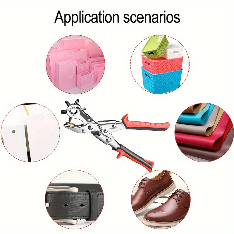 carbon steel leather hole punch plier with rotatable head multi sized puncher for belts watch bands straps eyelets 1pc revolving punch tool with comfort grip handle details 2