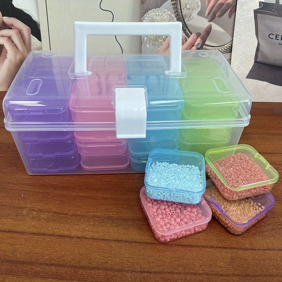 

Ensemble de boîtes de rangement pour l'artisanat à 32 compartiments, étui en plastique pour bijoux, perles, nail art - Contenants multicolores étanches à la poussière et à l'eau