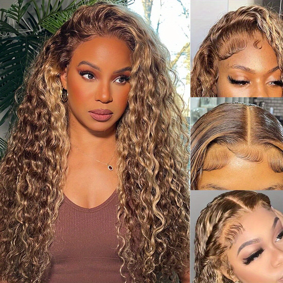 

Ombre Honey Blonde 5x5 Hd Transparent Water Wave Lace Front Human Hair Wigs For Women 180% Density 4/27 Colored Highlight Curly Glueless Wigs Pre Plucked With Baby Hair