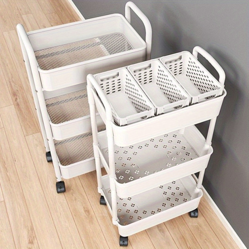 

Versatile White Plastic Storage Rack - Multi-tier Rolling Trolley For Kitchen, Bathroom & Bedroom Organization Bathroom Storage Rack Bathroom Organizers And Storage Countertop