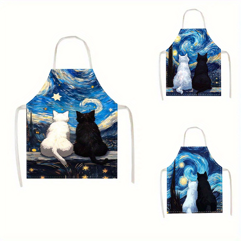 

1pc, Kitchen Apron, Creative Under Cat Pattern Cooking Apron, Printed Waist Apron, Fashionable Sleeveless Kitchen Workwear, Kitchen Supplies