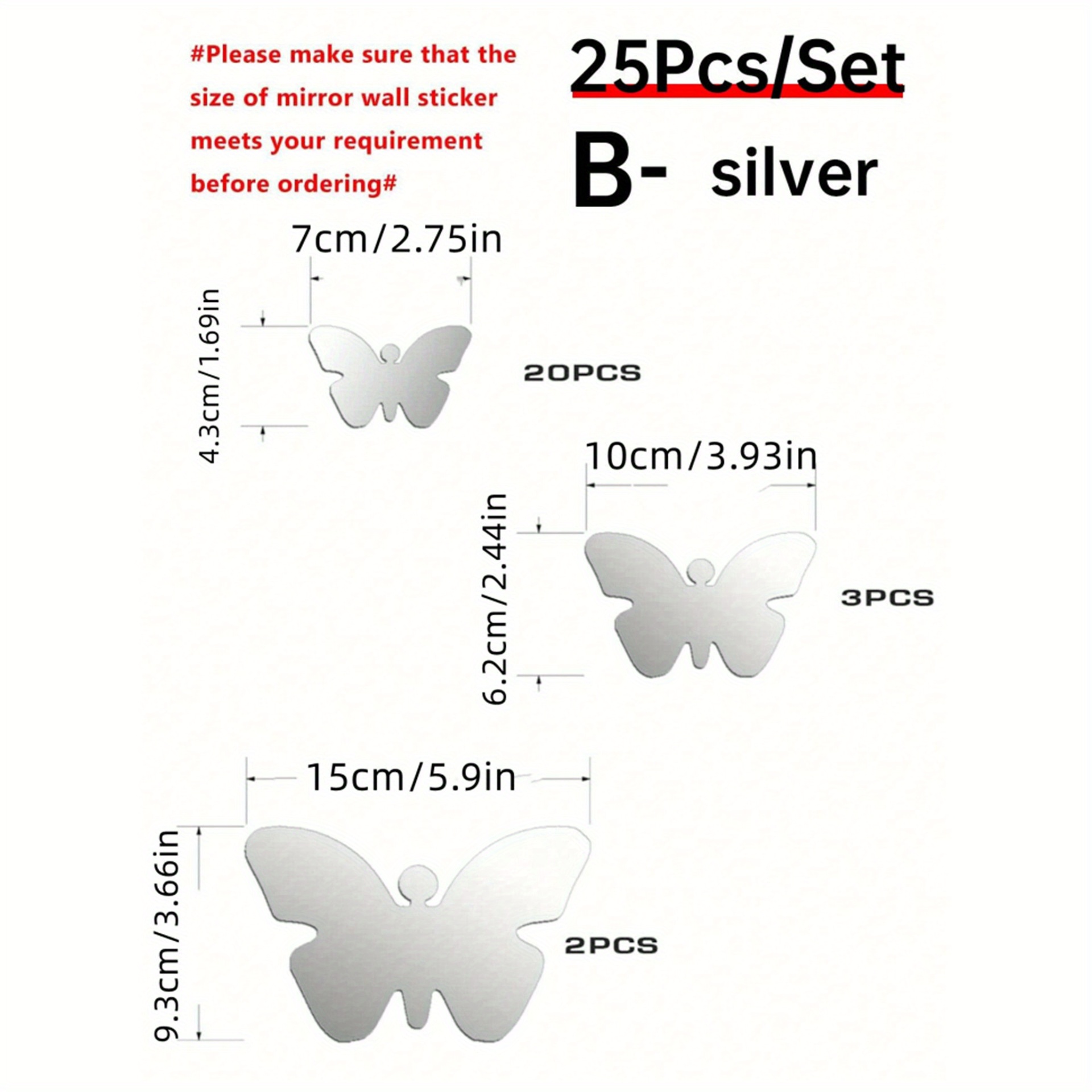 TEMU Set Of 25 3d Acrylic Mirror Butterfly Wall Stickers, Diy Mirror Butterfly Combination, Self-adhesive Removable Wall Stickers, Suitable For Home Decoration In Living Room, Bedroom, And Bathroom