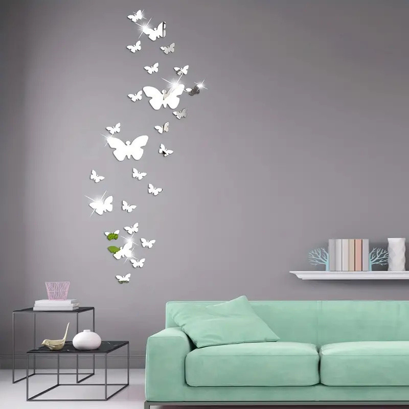 

25pcs 3d Acrylic Mirror Butterfly Wall Stickers, Diy Mirror Butterfly Combination, Self-adhesive & Detachable Wall Sticker For Living Room Bedroom Bathroom Home Decoration