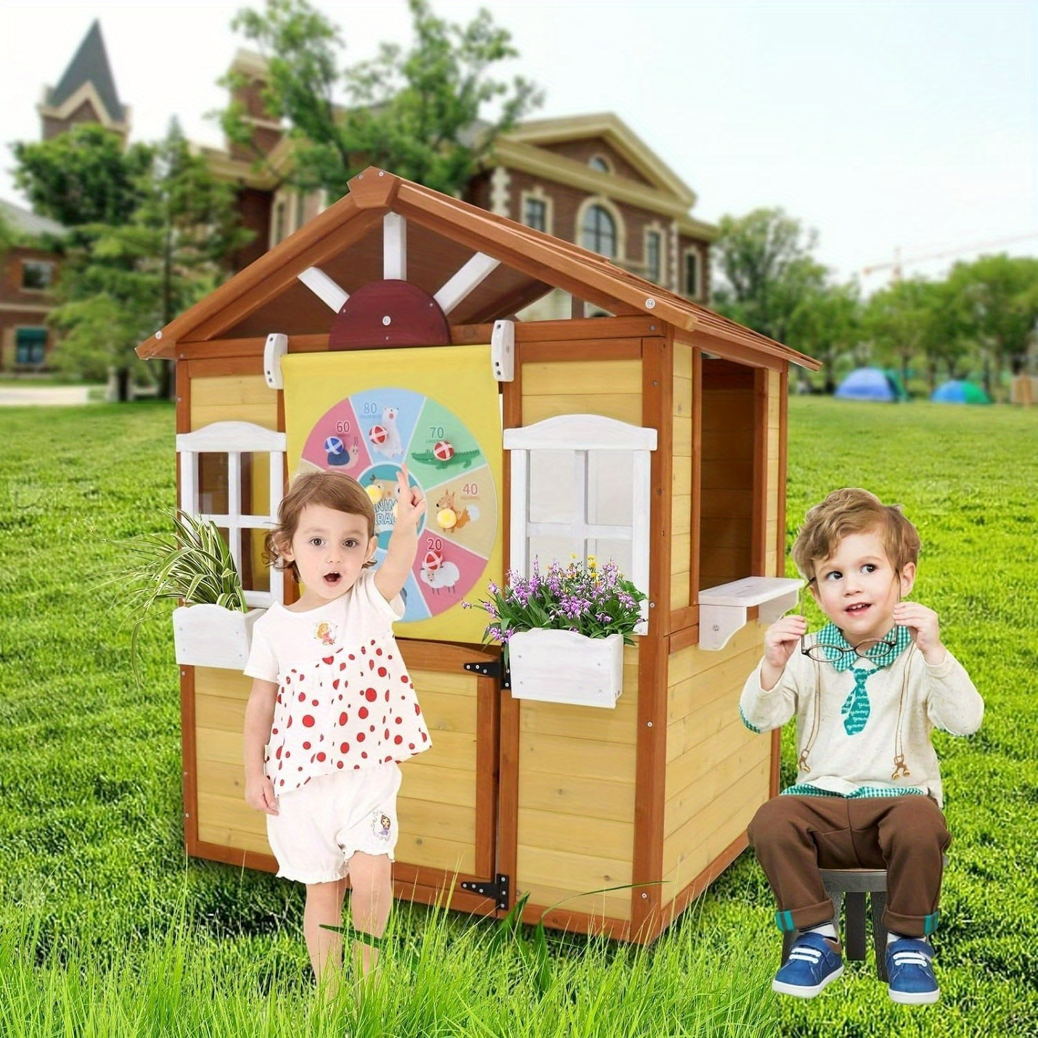 kid s wooden playhouse outdoor wooden cottage Temu