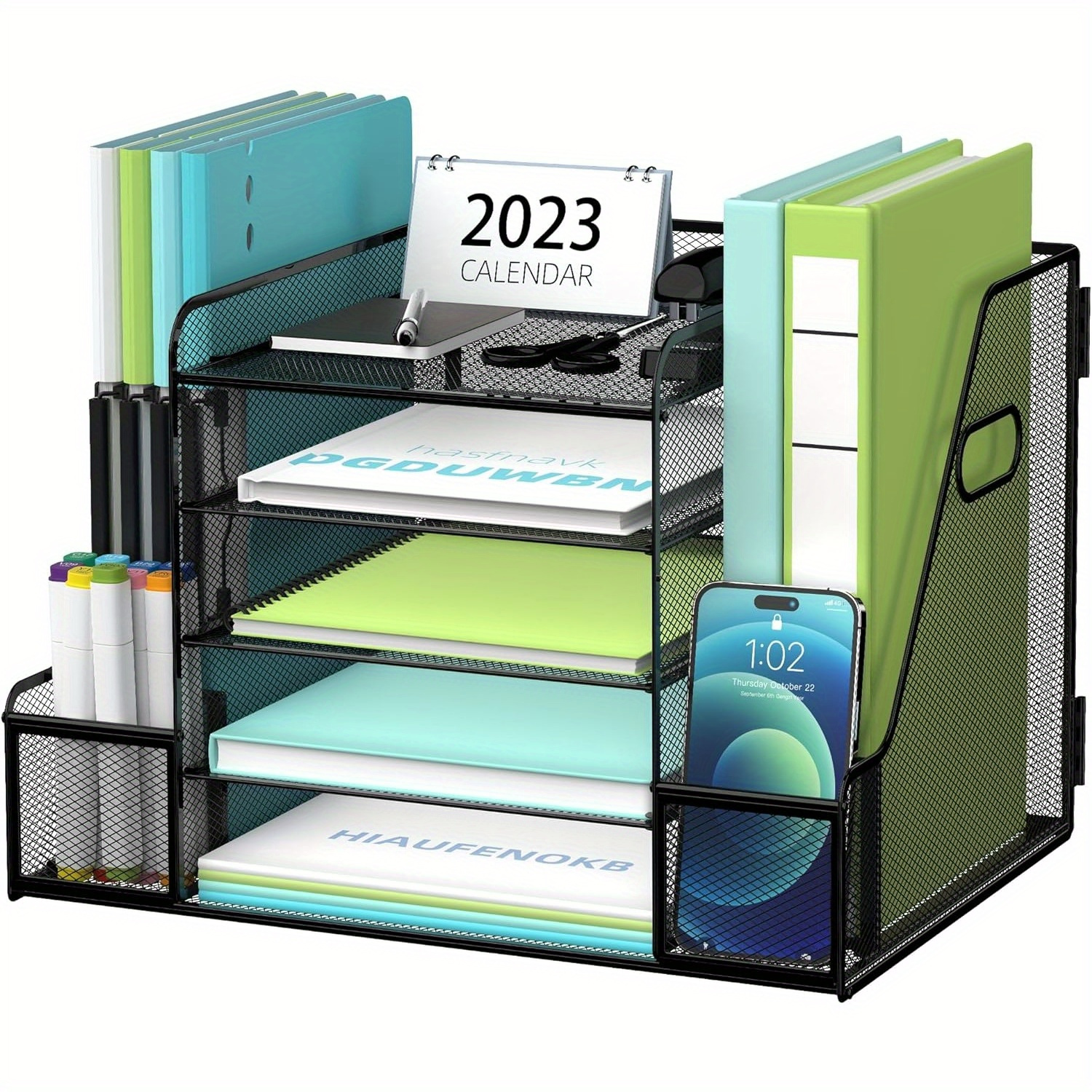 TEMU Supeasy Mesh Desk Organizer, 5-tier Paper Letter Tray Organizer With File Holder, Desktop Organizer With Magazine Holder And Storage For Office