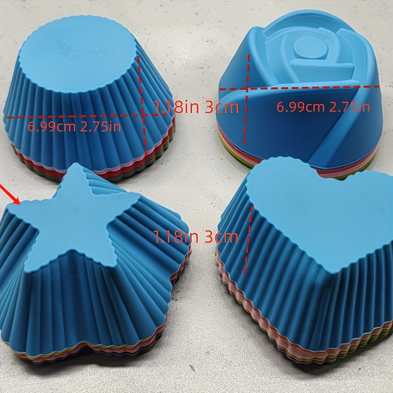 24pcs colorful silicone cupcake liners reusable nonstick baking cups in 4 shapes   heart flower easy clean pasttry molds for muffins cupcakes reusable cupcake cups   kitchenware flexible baking cups details 0