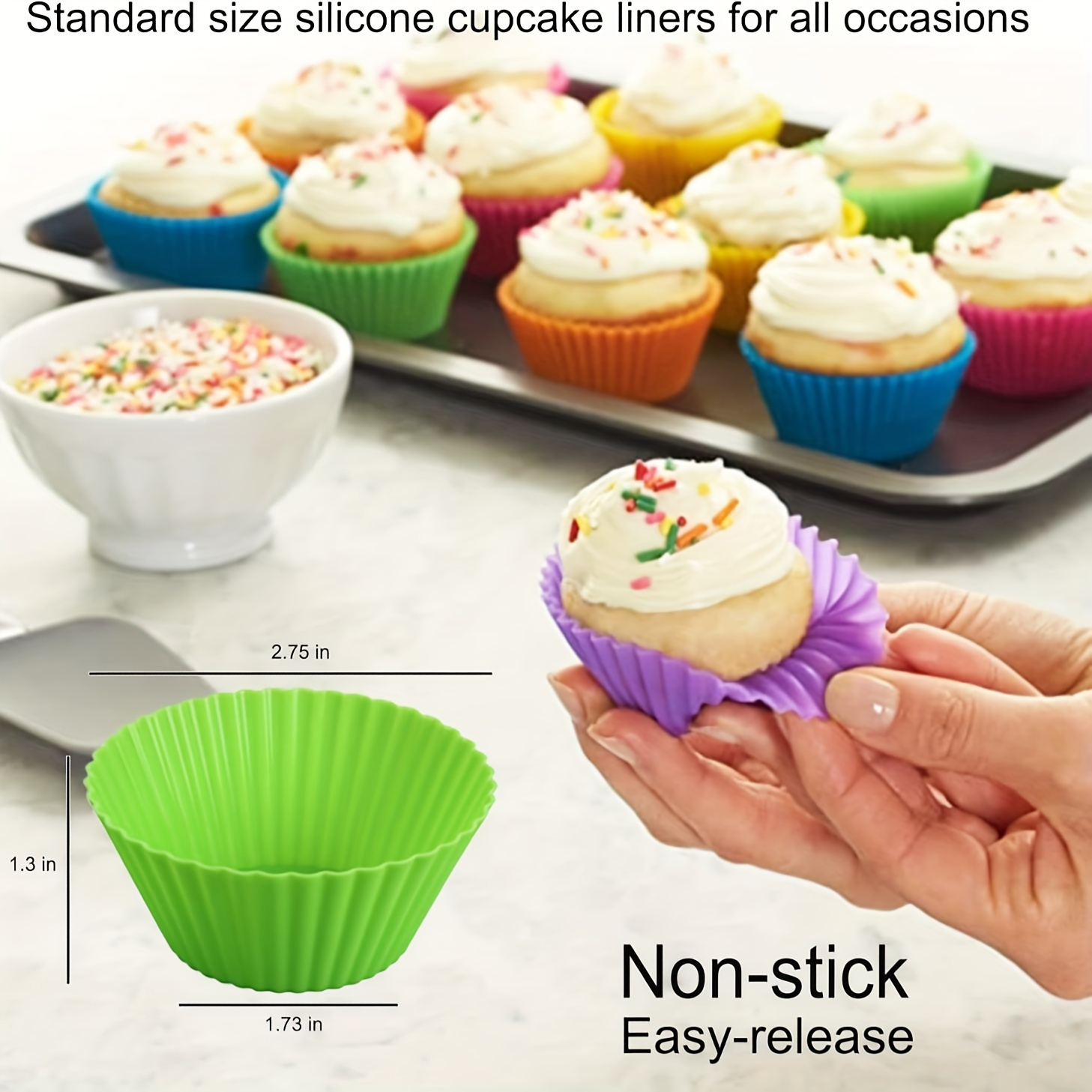 24pcs colorful silicone cupcake liners reusable nonstick baking cups in 4 shapes   heart flower easy clean pasttry molds for muffins cupcakes reusable cupcake cups   kitchenware flexible baking cups details 2