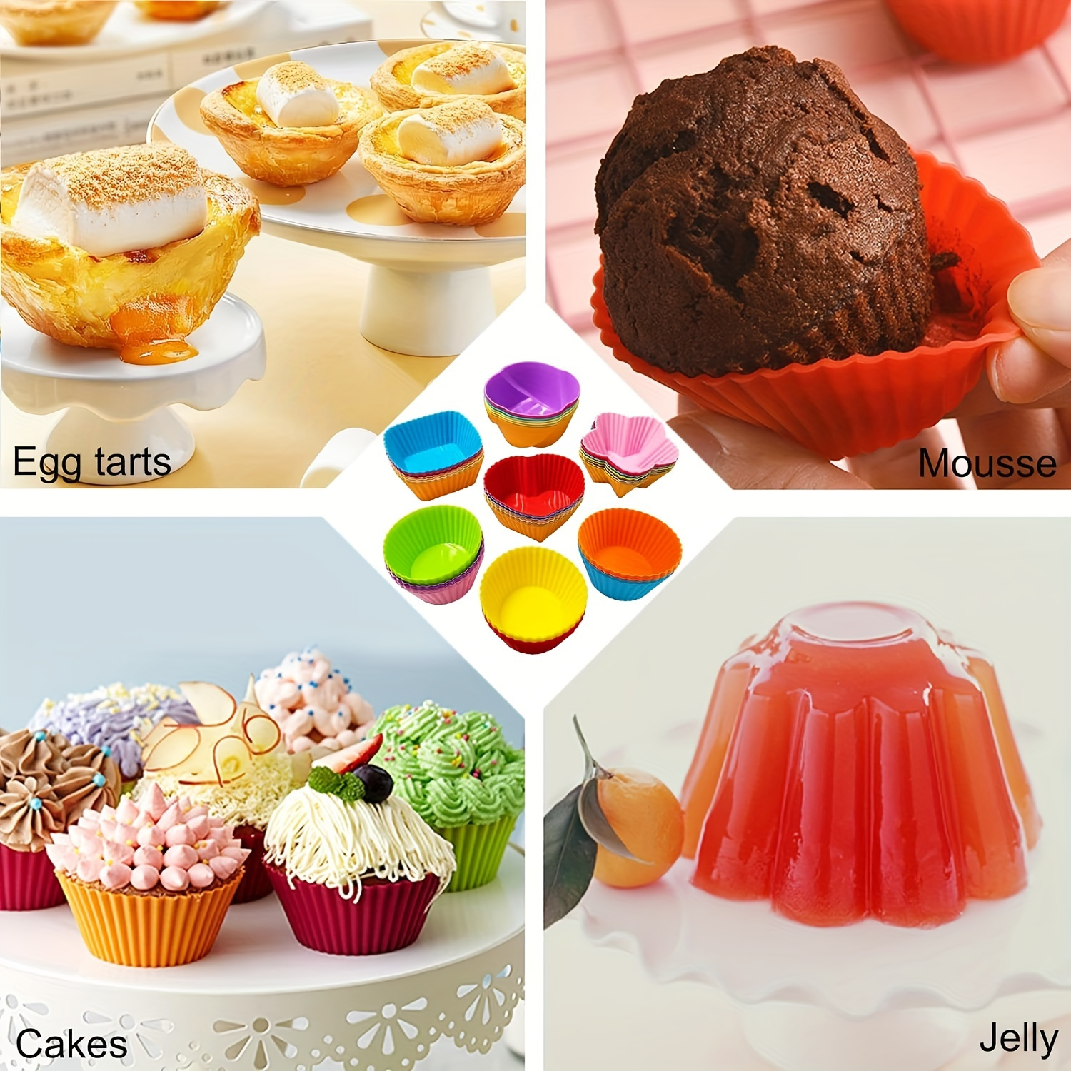 24pcs colorful silicone cupcake liners reusable nonstick baking cups in 4 shapes   heart flower easy clean pasttry molds for muffins cupcakes reusable cupcake cups   kitchenware flexible baking cups details 4