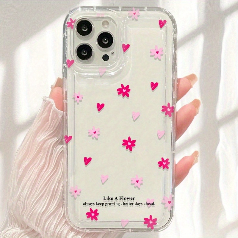 

Coque Souple Transparente en TPU avec Coussin d'Air Complet, Petite Fleur Rouge Rose, Trou Grand, Anti-chute, Adaptée pour iPhone15 14 13 12 11 X XS XR XSMAX Pro Max Plus Series