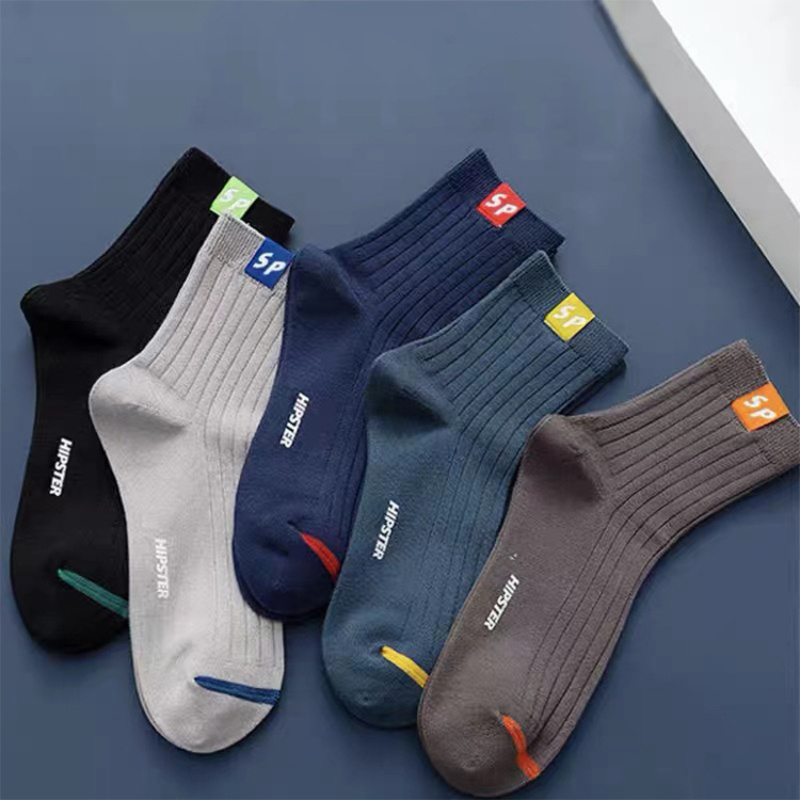 

5 Pairs Of Men's Socks Mid-calf Socks Sp Men's Socks Breathable Moisture-absorbing Spring, Summer And Fall Sports Socks Long Socks