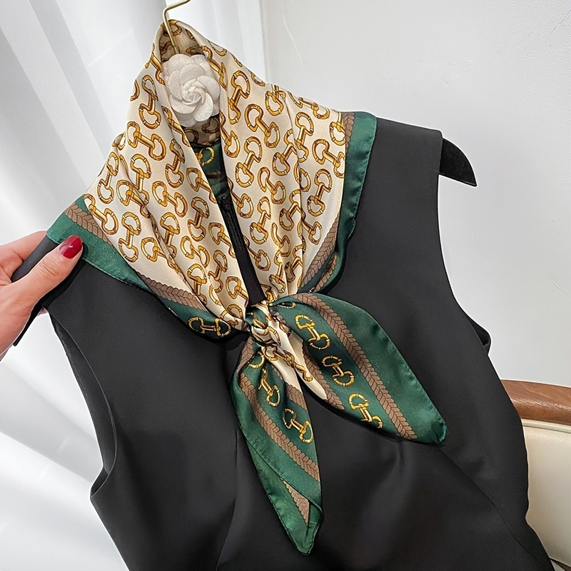 

26.7in Saddle Printed Square Scarf Imitation Silk Thin Neck Scarf Elegant Professional Shirt Decorative Small Scarf For Women