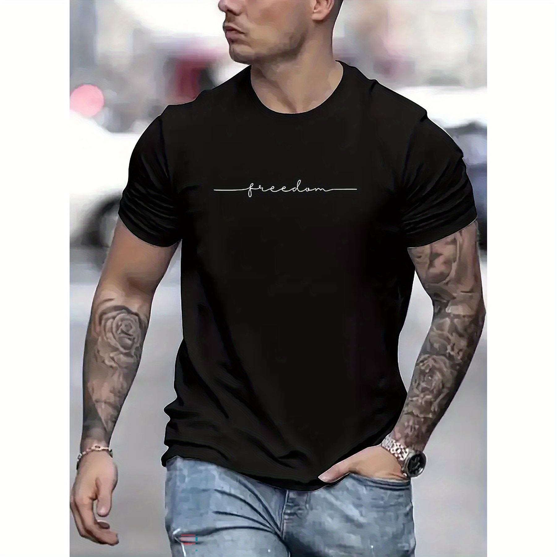

Freedom Print T Shirt, Tees For Men, Casual Short Sleeve T-shirt For Summer