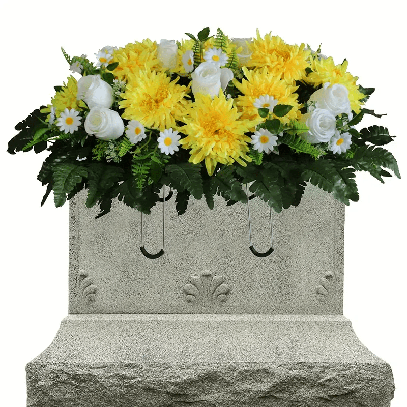 

1pc Tombstone Decorative Wreath Artificial Chrysanthemums And Roses Exchanged With Green Leaf Flowers, Used As Flower Wreaths For Tombstone Decoration