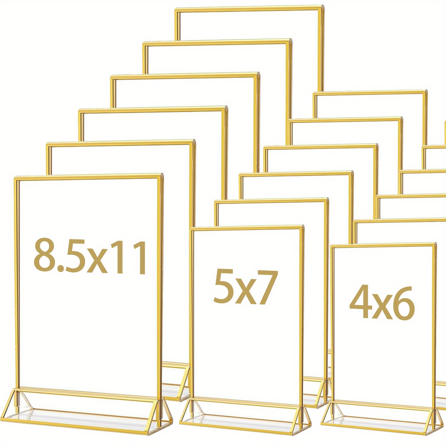 

6 Pack Golden Acrylic Sign Holder, 5*7, 4*6, 8.5*11 Wedding Number Holders, Double Sided Picture Frame Paper Stand Photo Display, Clear Menu Holder Flyer Stand For Wedding, Home, Restaurant