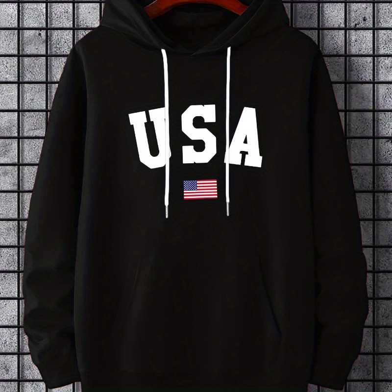 

Men's Usa American Flag Creative Print Hoodie, Casual Pullover Sports Sweatshirt, Fashionable Hooded Top