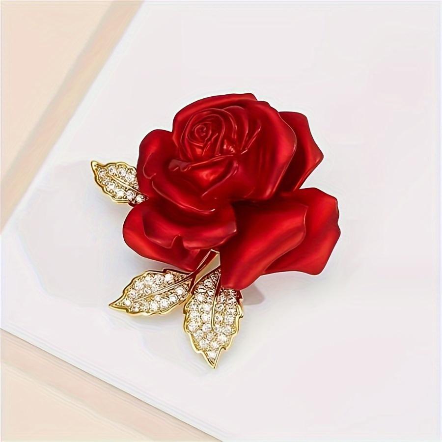 

1pc Elegant Brooch With Sparkling Leaves - Chic Alloy Fashion Pin For Women, Ideal For Parties And Casual Attire, Outfit Enhancement| Accessory|vibrant Red Hue